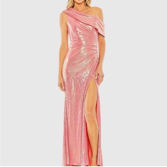 Mac Duggal Metallic Pink One-Shoulder Gown 27152 - Picture 1 of 10